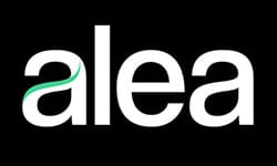Alea Brand Logo, white text on a black background.