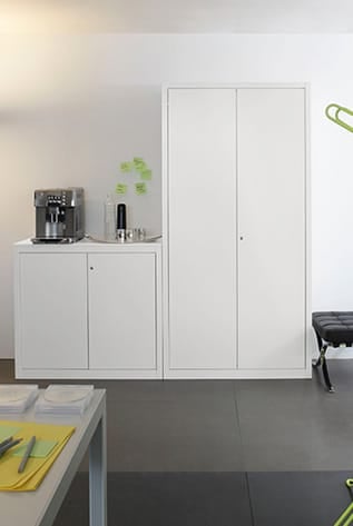 White metal Cabinets for secure storage in office or specialized areas. Versatile, durable furniture.