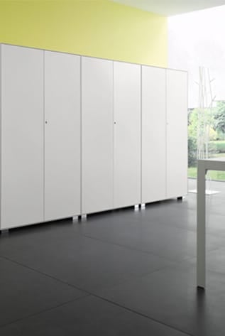 White metal Cabinets for secure storage in specialized areas. Durable, versatile furniture.
