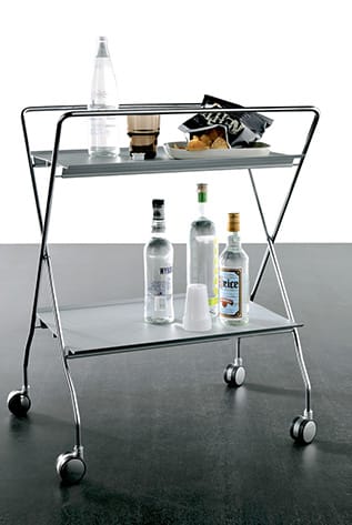 Modern chrome rolling Desk Sets trolley with two shelves.