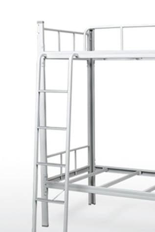 Silver-tone Metal Beds with ladder. Sturdy, modern design for specialized areas.