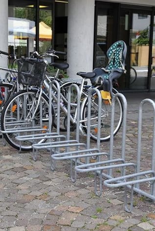 Durable steel bike rack. Modern Street Furniture for urban bicycle parking solutions.