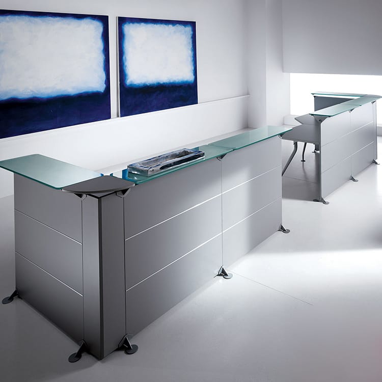 Sleek Edison Reception desk with glass top. Modern office furniture.