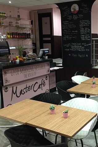 Cafeterias with wooden tables and modern chairs. Ideal furniture for hospitality and dining spaces.
