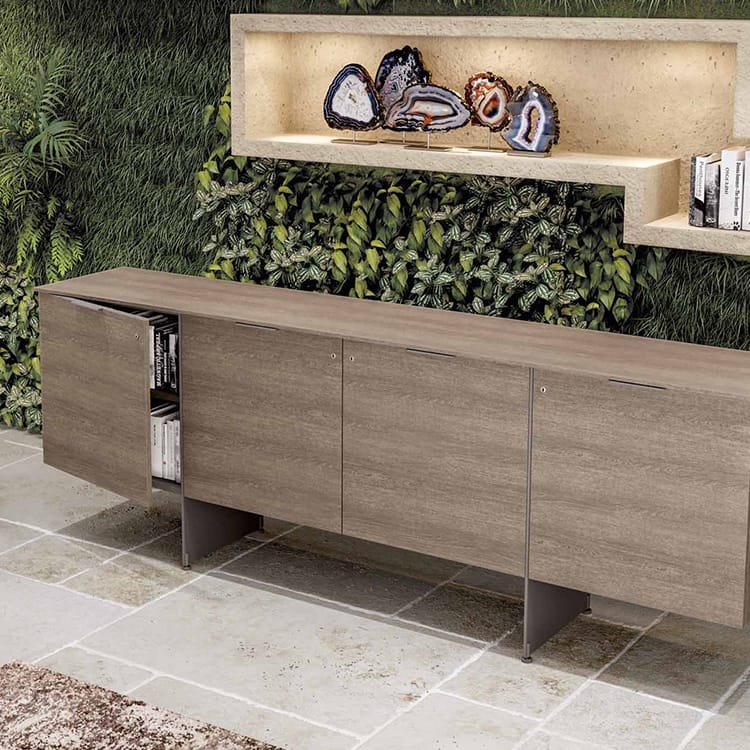 Modern wood Oasi Sideboard. Office storage solution with hinged door and sleek design.