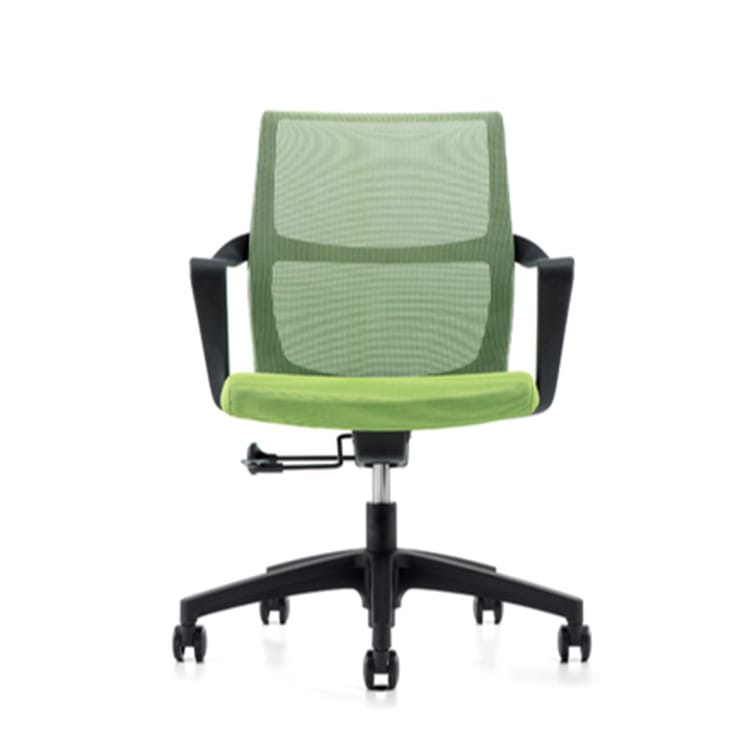 Green CH-145 office chair with mesh back, black armrests, and adjustable height. Perfect for studio or home office.