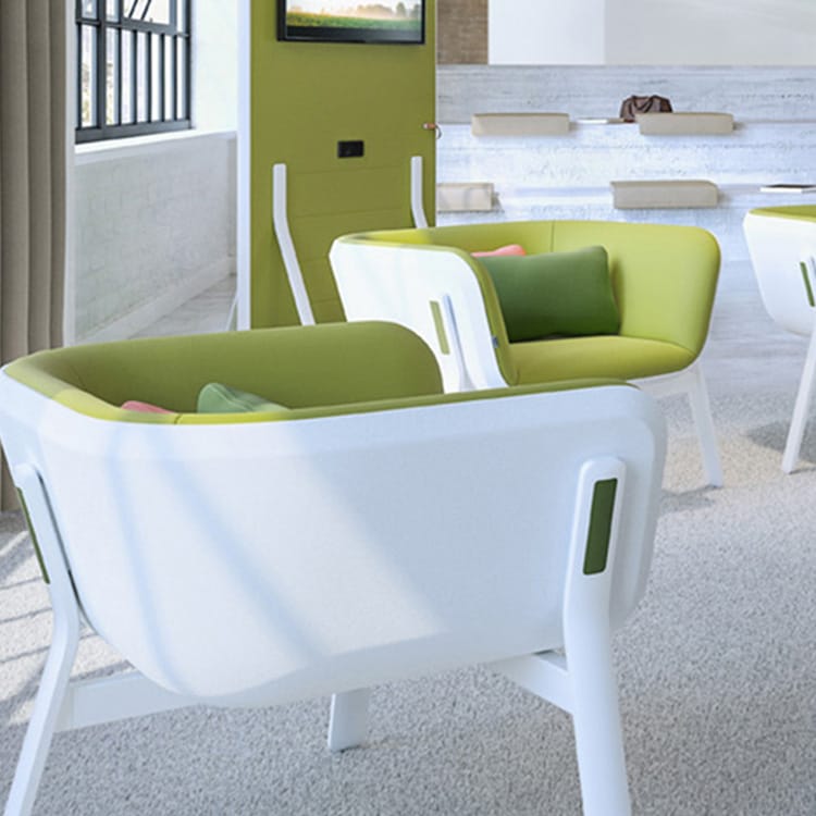Interstuhl HUB stool in white and green. Modern office seating.
