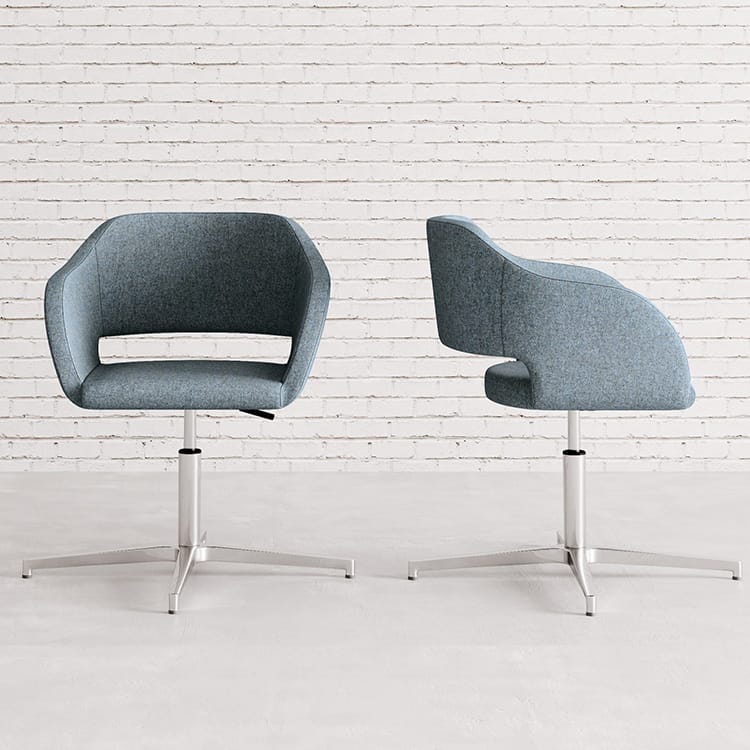 Two Regia Visitor Chairs, blue fabric, metal base. Modern design for offices and waiting rooms.