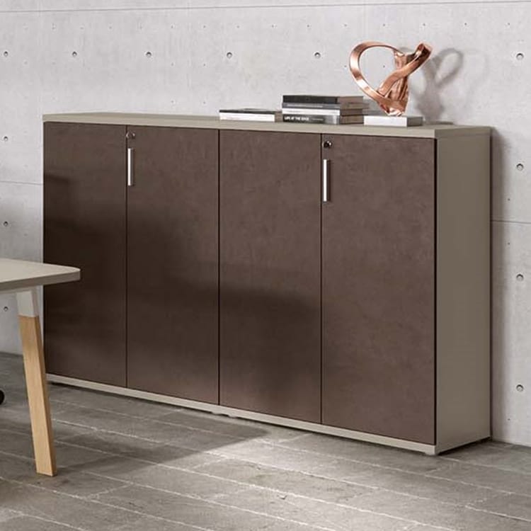 Modern brown Remo Storage System with hinged doors and light gray trim.