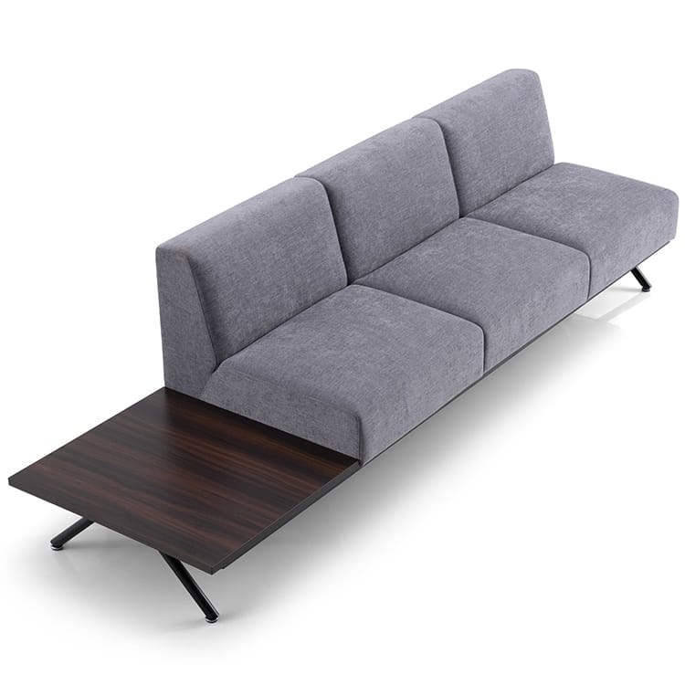 Modern S2036 Lounge Seating in gray fabric with a dark wood side table, perfect for studio offices and welcome areas.