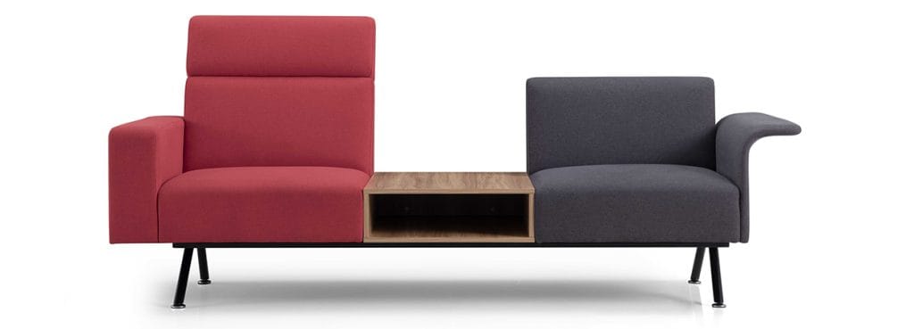 Modern S2042 Lounge Seating in red and gray. Stylish office or reception area seating solution.