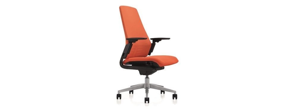Ergonomic Sophia Office Chair in orange. Stylish seating for executive or studio office.