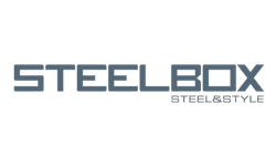 SteelBox Logo-1.png: λιτή κεφαλίδα με το λογότυπο SteelBox, που αναδεικνύει μια σύγχρονη, βιομηχανική αισθητική. Steel & Style.
