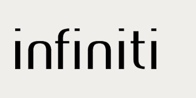 Λογότυπο Infiniti. Η λέξη infiniti σε απλή, μοντέρνα γραμματοσειρά.