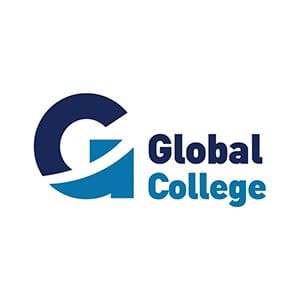 Λογότυπο του Global College. Λογότυπο πελάτη με στιλιζαρισμένο G και το όνομα του κολεγίου.