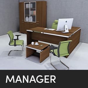 Χώρος γραφείου MANAGER της Studio Office με γραφείο, καρέκλες, υπολογιστή και ντουλάπι αποθήκευσης.