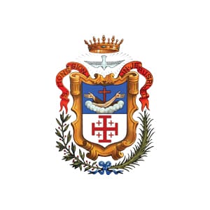 Λογότυπο της Terra Santa Cyprus με τον Σταυρό της Ιερουσαλήμ και θρησκευτικά σύμβολα.