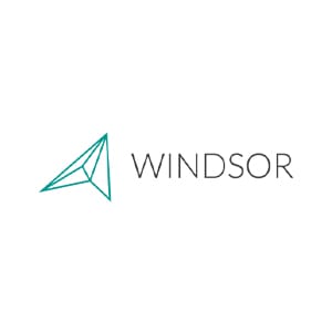 Λογότυπο της Windsor. Το λογότυπο του πελάτη με γεωμετρικό σχέδιο σε πετρόλ.