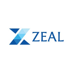 Λογότυπο της Zeal FX. Η εταιρική ταυτότητα του πελάτη μας με μπλε γεωμετρικό σχέδιο.