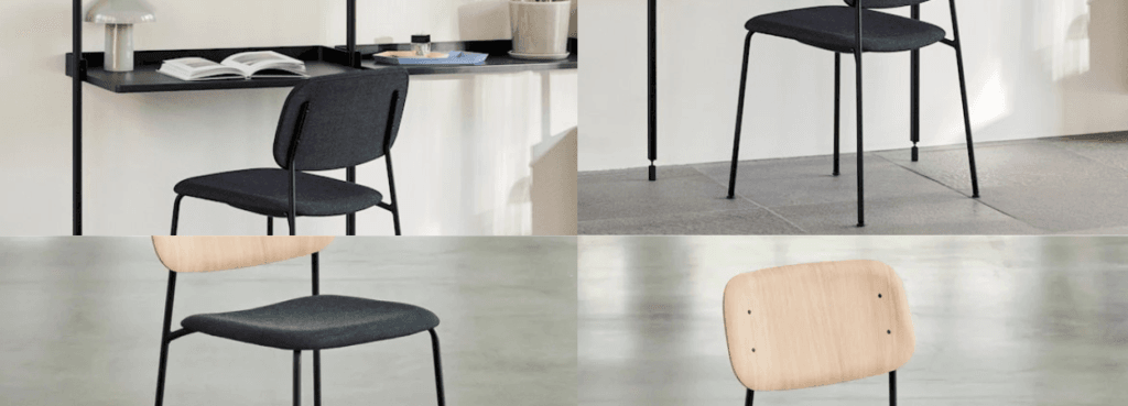 Καρέκλα HAY Soft Edge 41: μινιμαλιστικός σχεδιασμός με μαύρη ατσάλινη βάση και κάθισμα με οργανικές φόρμες, από ξύλο ή με ταπετσαρία.
