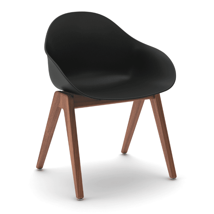 Μοντέρνα καρέκλα Ruby Wood. Μαύρο κέλυφος, ξύλινη βάση. Κομψό κάθισμα.