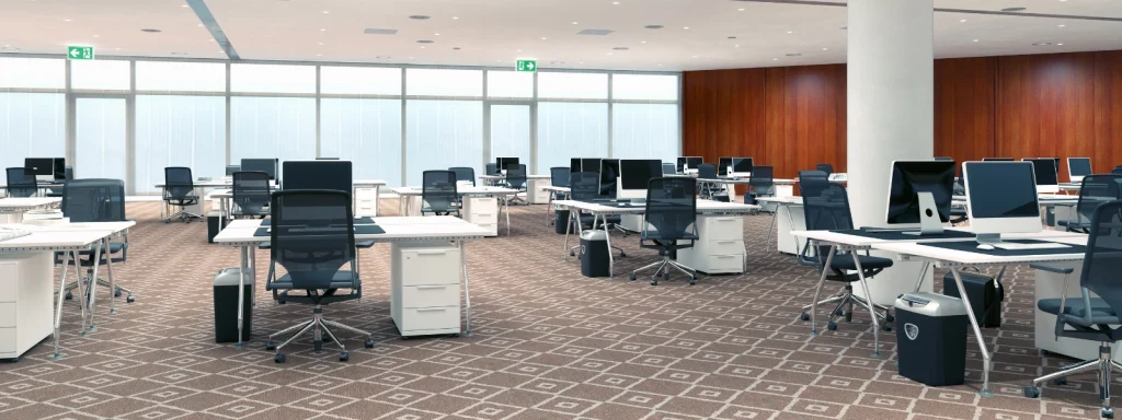 Bright office space with innovative furniture ideas for 2026, featuring modern desks and ergonomic chairs.