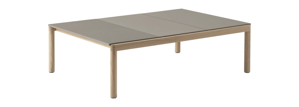Muuto Couple coffee table with taupe ceramic tiles and oak frame