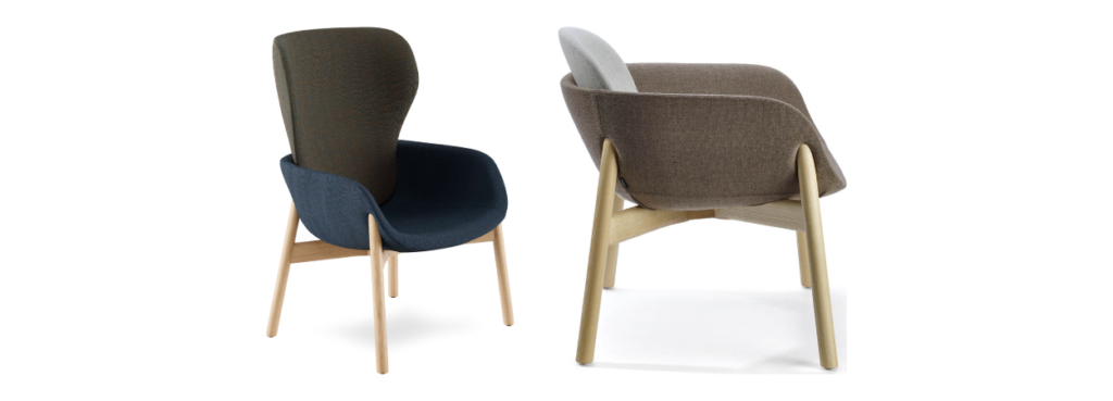 Πολυθρόνα Peb Lounge Chair της Infiniti σε πόδια από φλαμουριά, με ψηλή και χαμηλή πλάτη.